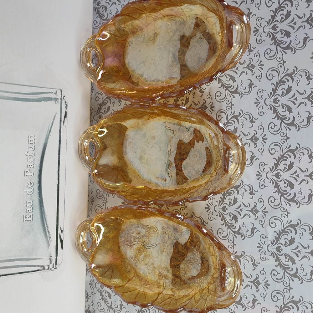 Lot of 3 Indiana Glass Iridescent Relish Dish Lily Pons 10"x4.5"x1.5"